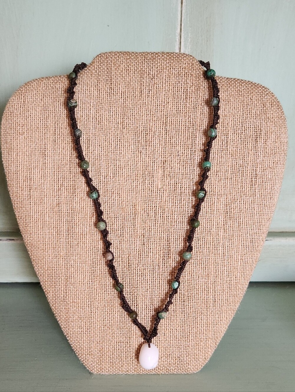 Handmade Green Glass Beaded Shell Pendant Necklace